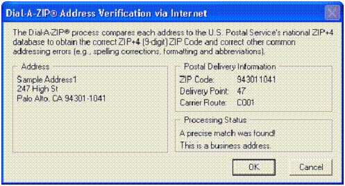 Dial-A-ZIP Address Verification via Internet — address exists